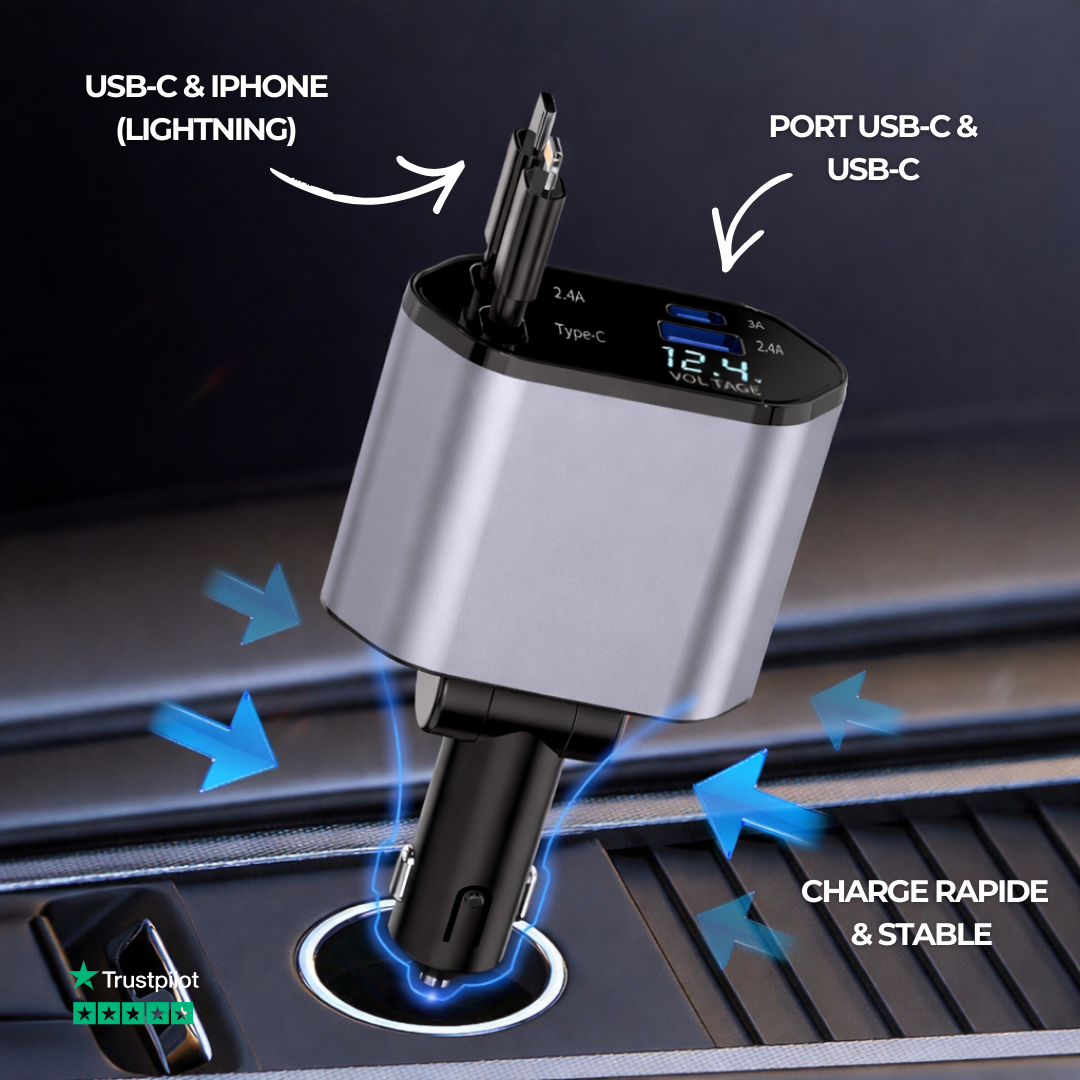 Chargeur Ultra Rapide 4-en-1 rétractable pour Voiture