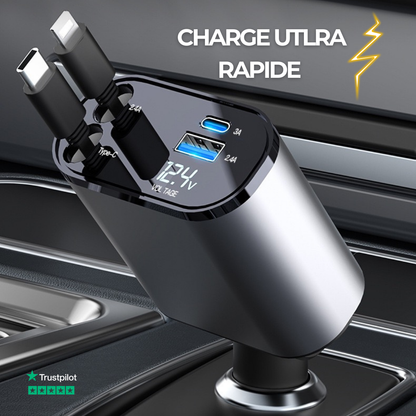 Chargeur Ultra Rapide 4-en-1 rétractable pour Voiture